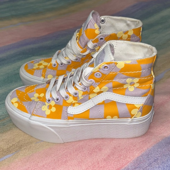 Vans SK8-Hi Tapered Stackform Shoes In Checkerboard Floral Orange size 5 - Picture 1 of 7